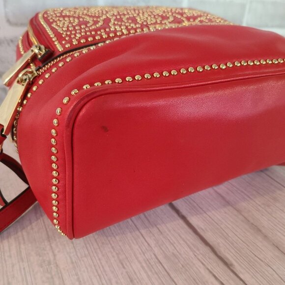Michael Kors Rhea MD Studded Messenger Backpack Red Rose Motif Leather - Picture 9 of 12